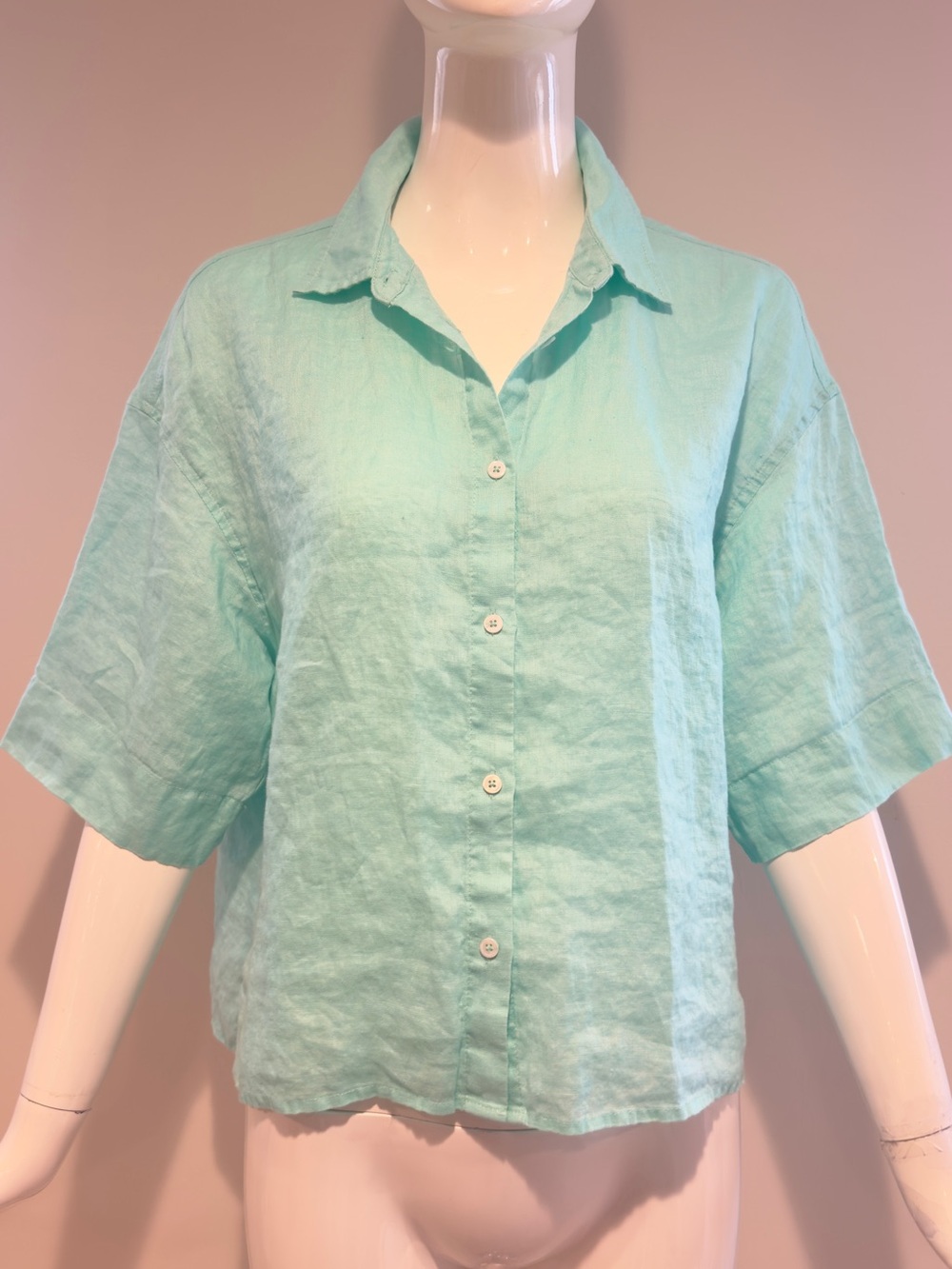 JcSophie 100% Linen Button Front Shirt Size 36 Mint Green